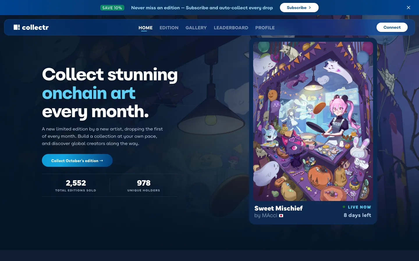 Screenshot of the Collectr homepage