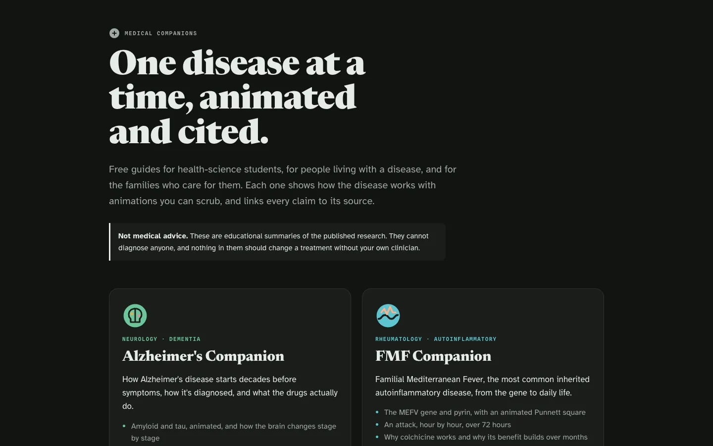 Screenshot of the Medical Companions homepage
