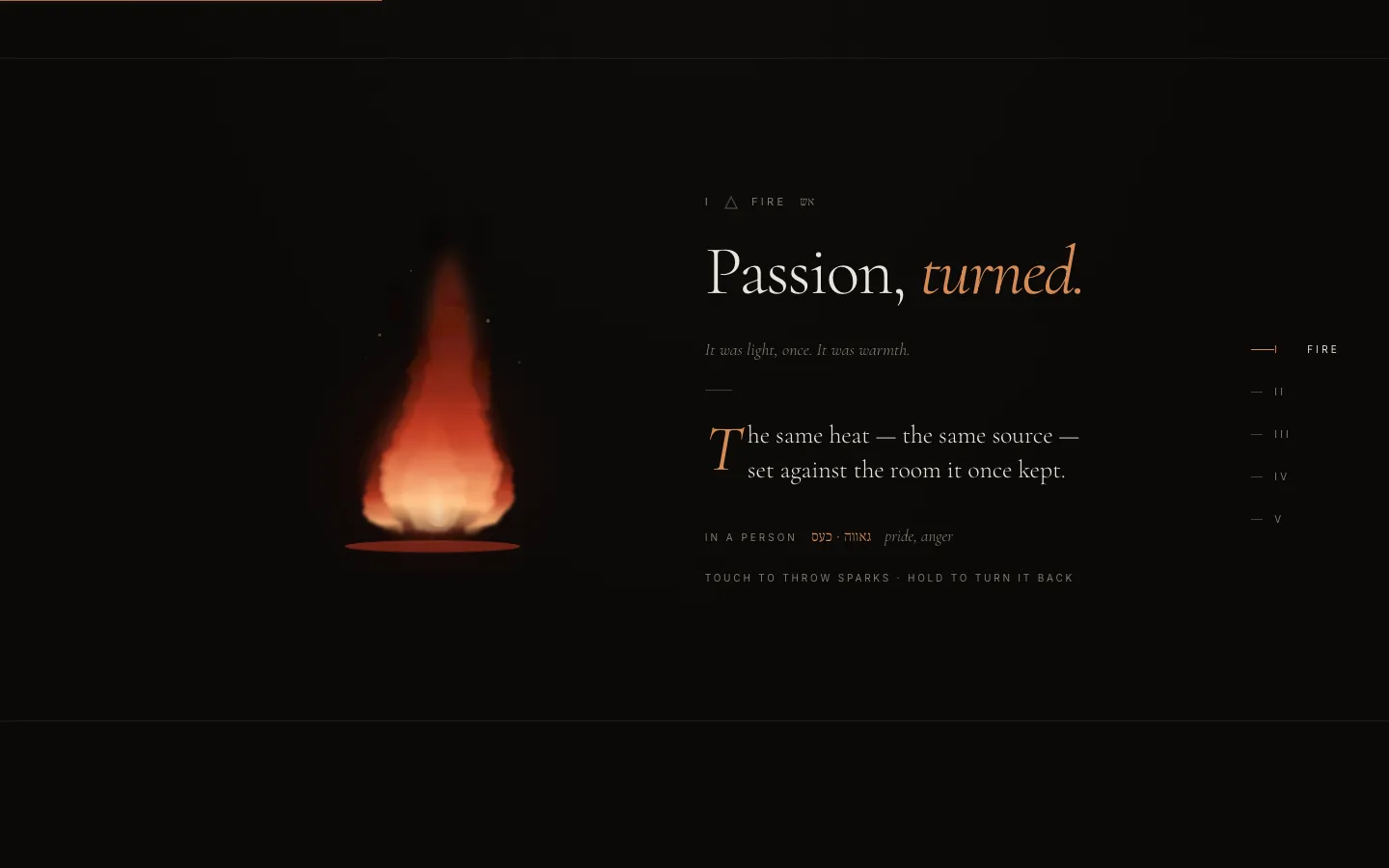 Klippot, Fire: a thrashing red-orange flame beside the heading “Passion, turned.”