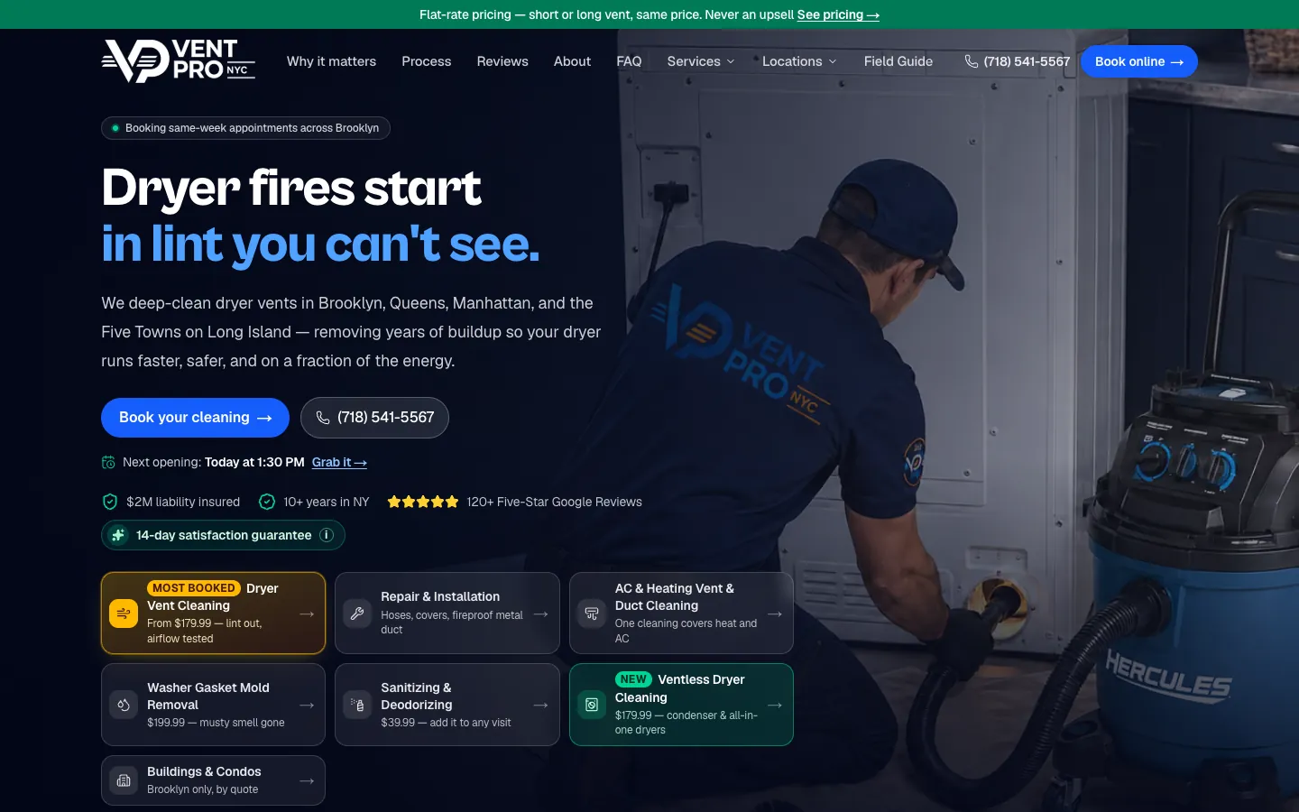 Screenshot of the VentPro NYC homepage